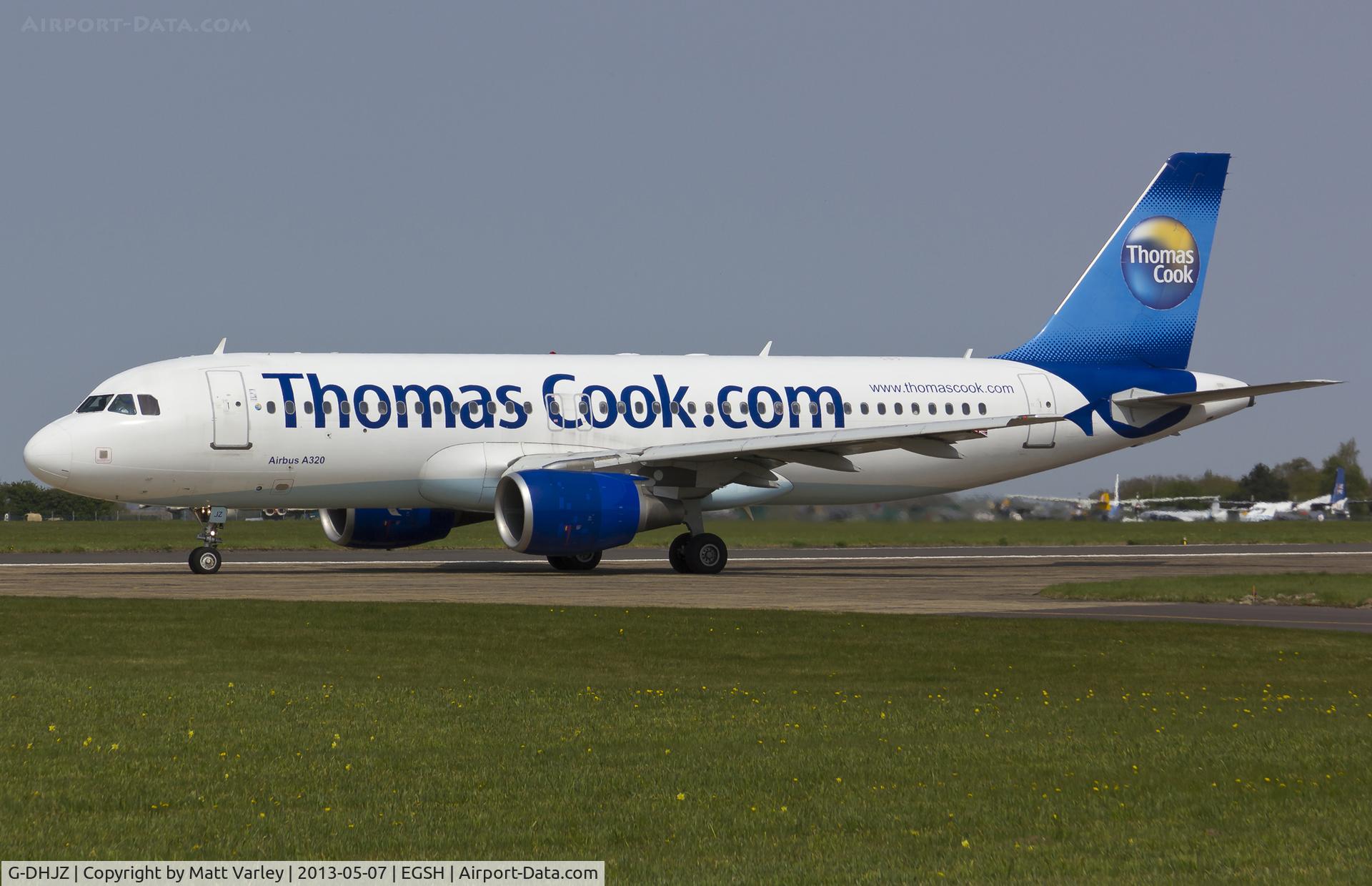 G-DHJZ, 2003 Airbus A320-214 C/N 1965, Departing EGSH.