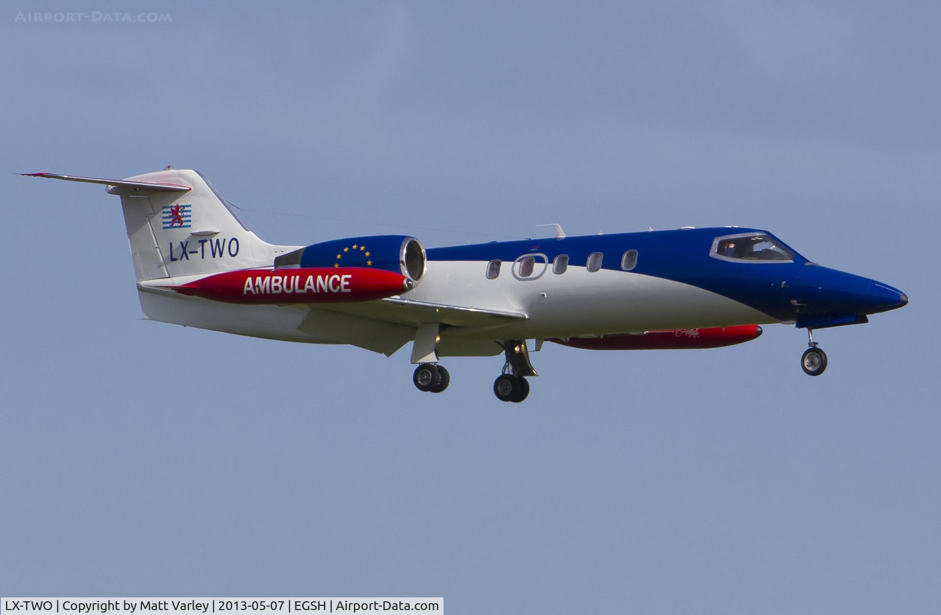 LX-TWO, 1986 Learjet 35A C/N 35-628, Arriving at EGSH.