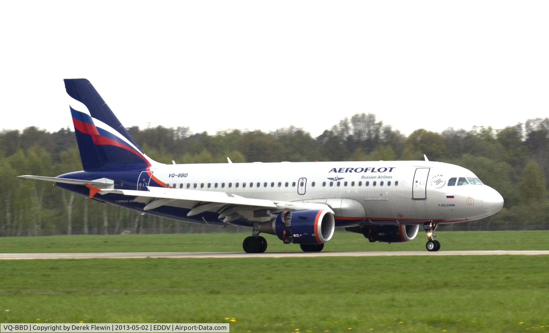 VQ-BBD, 2009 Airbus A319-111 C/N 3838, Landing 09L Hannover (EDDV) showing open reverse thruster doors.