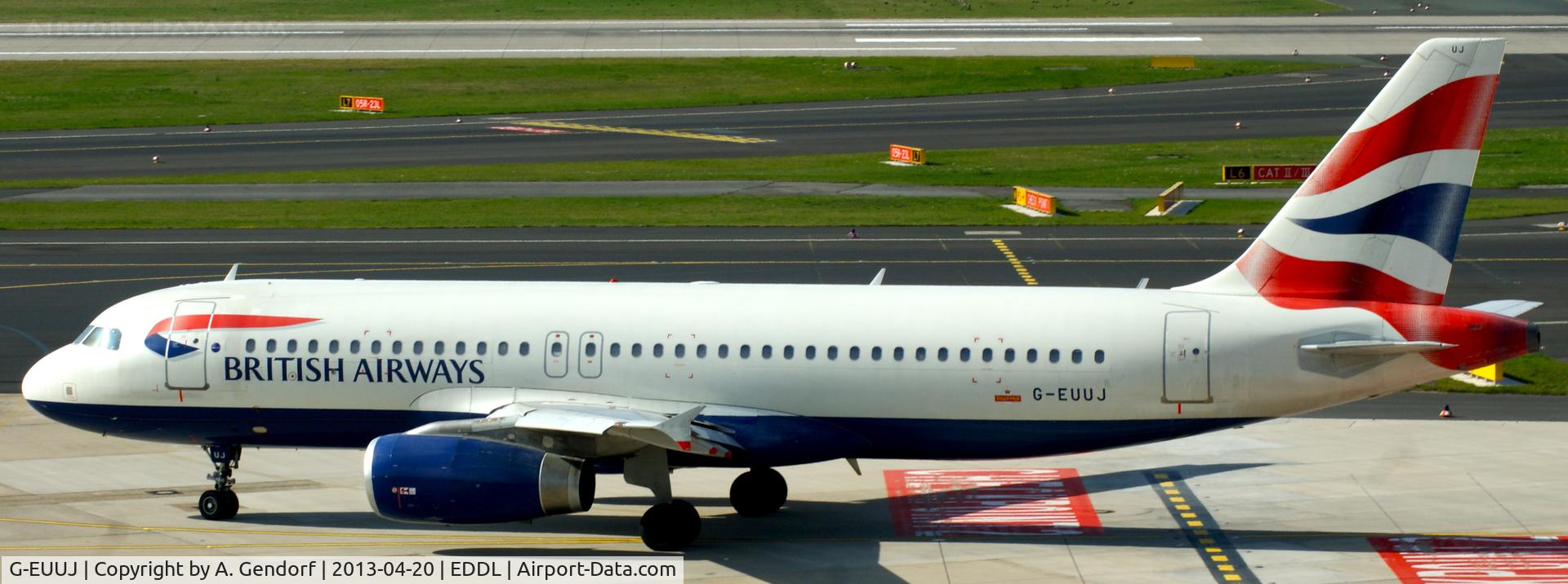 G-EUUJ, 2002 Airbus A320-232 C/N 1883, British Airways, is taxiing to RWY 05R at Düsseldorf Int´l (EDDL)