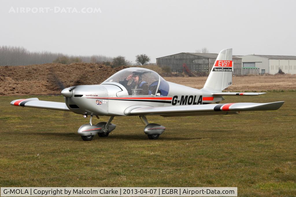 G-MOLA, 2012 Cosmik EV-97 TeamEurostar UK C/N 3937, Cosmik EV-97 Teameurostar UK at The Real Aeroplane Club's Spring Fly-In, Breighton Airfield, April 2013.