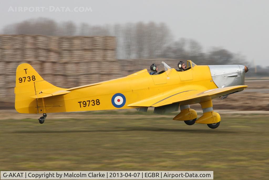 G-AKAT, 1940 Miles M14A Hawk Trainer 3 C/N 2005, Miles M-14A Hawk Trainer 3 at The Real Aeroplane Company's Spring Fly-In, Breighton Airfield, April 2013.
