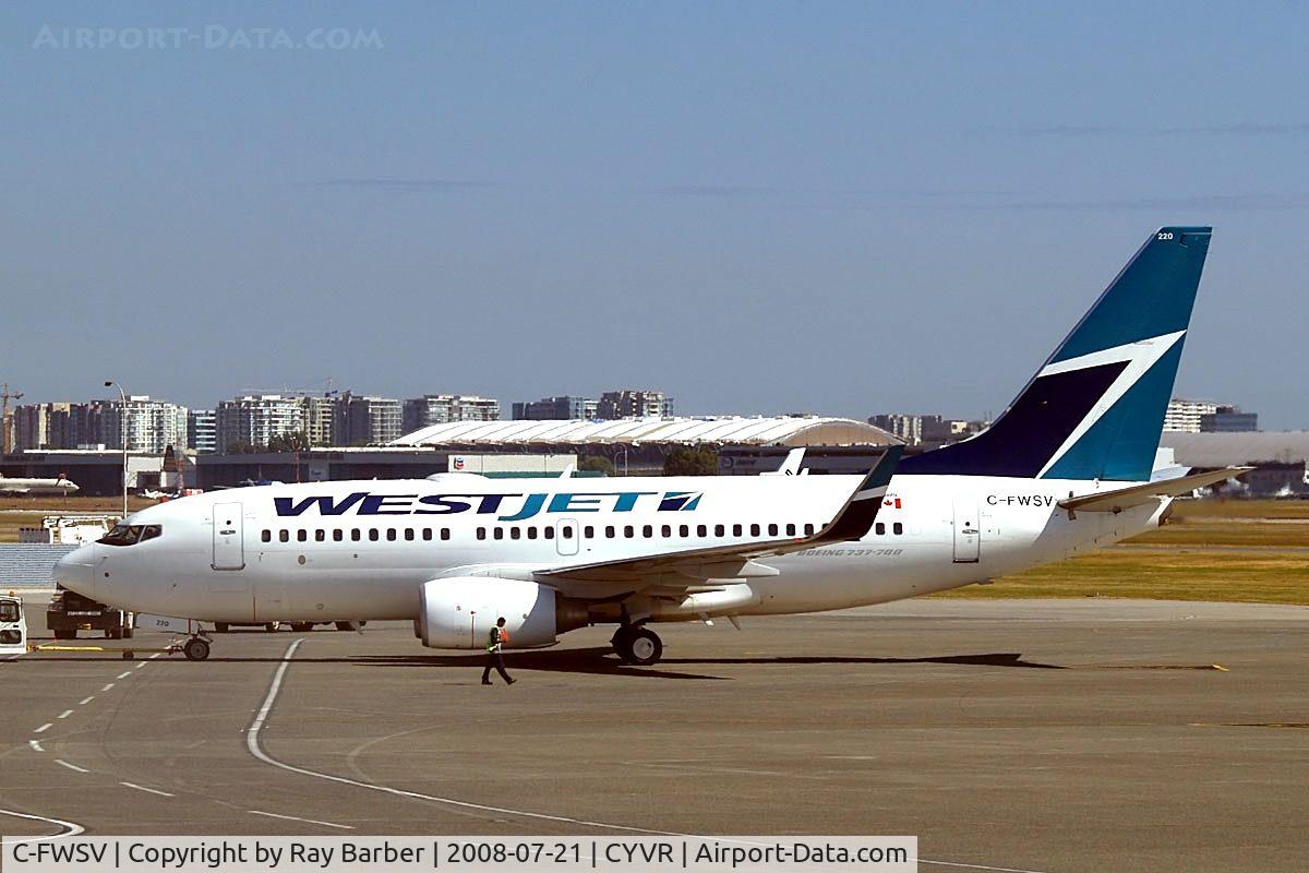 C-FWSV, 2003 Boeing 737-7CT C/N 32760, Boeing 737-7CT [32760] (Westjet) Vancouver~C 21/07/2008