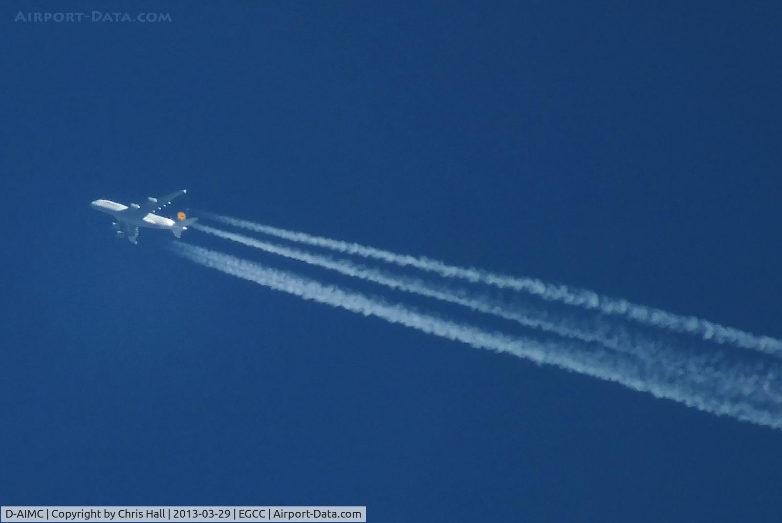 D-AIMC, 2010 Airbus A380-841 C/N 044, Lufthansa A380 high over Manchester airport