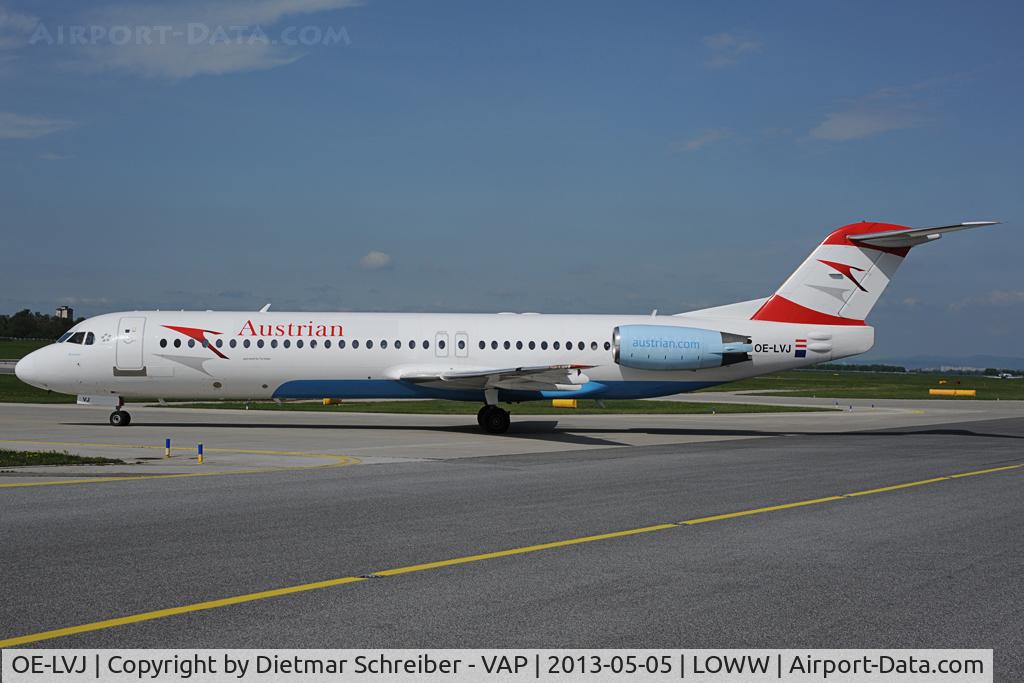 OE-LVJ, 1991 Fokker 100 (F-28-0100) C/N 11359, Austrian Airlines Fokker 100 with Tyrolean Airways sticker