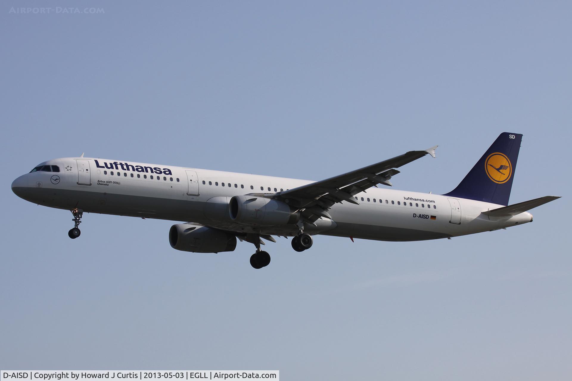 D-AISD, 2000 Airbus A321-231 C/N 1188, Lufthansa, on approach to runway 27L.