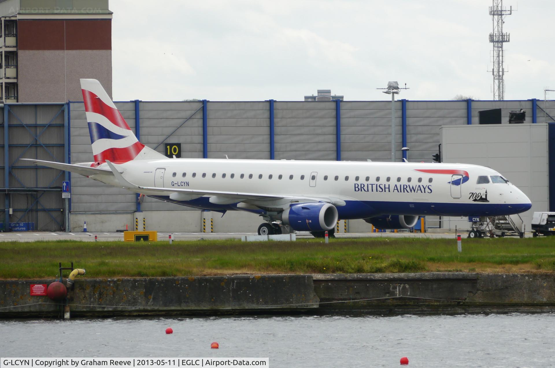 G-LCYN, 2010 Embraer 190SR (ERJ-190-100SR) C/N 19000392, Parked at London City airport.