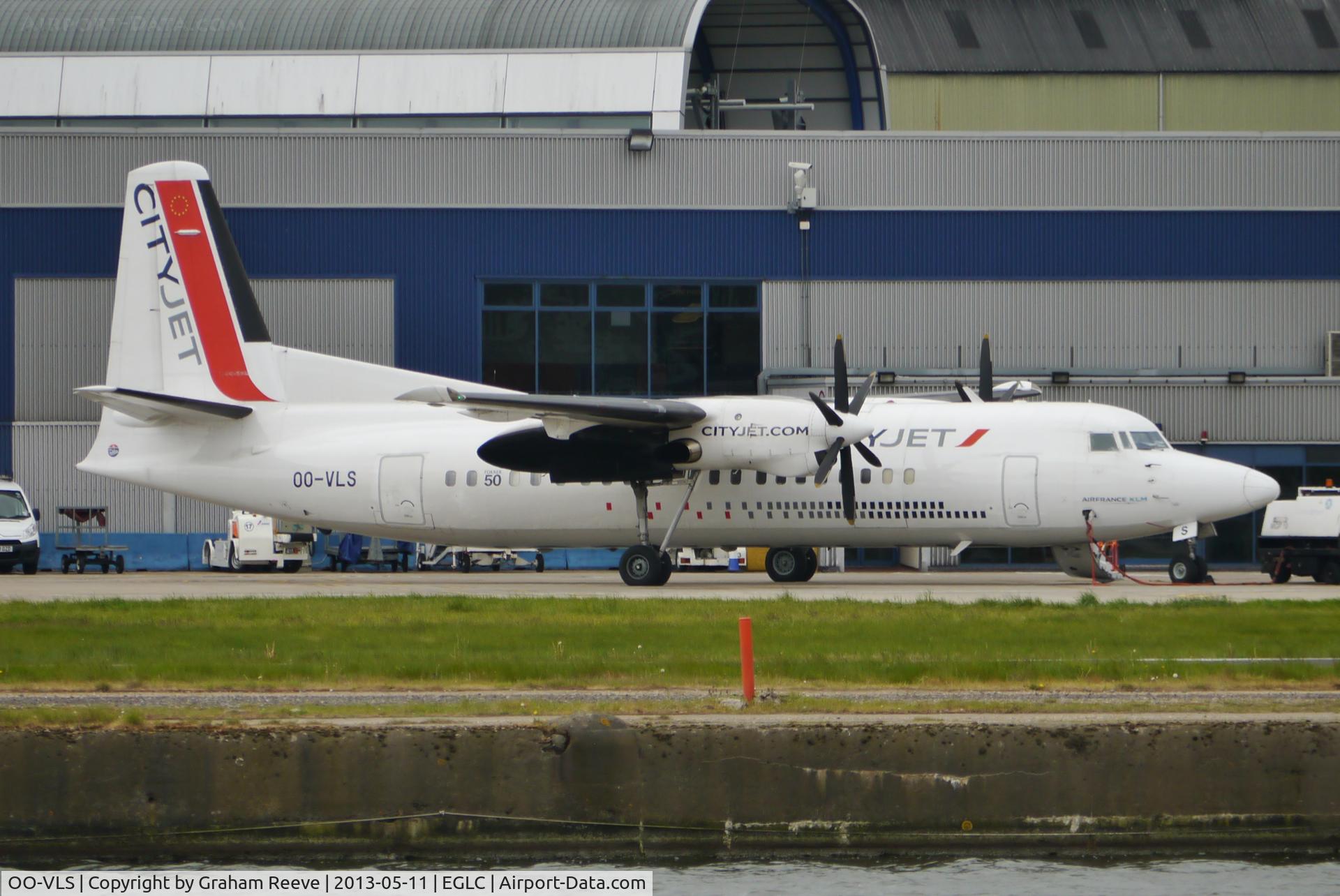 OO-VLS, 1987 Fokker 50 C/N 20109, Parked at London City airport.