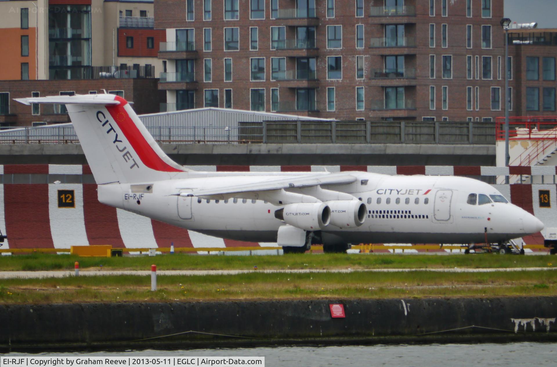 EI-RJF, 1998 British Aerospace Avro 146-RJ85A C/N E2337, Parked at London City airport.