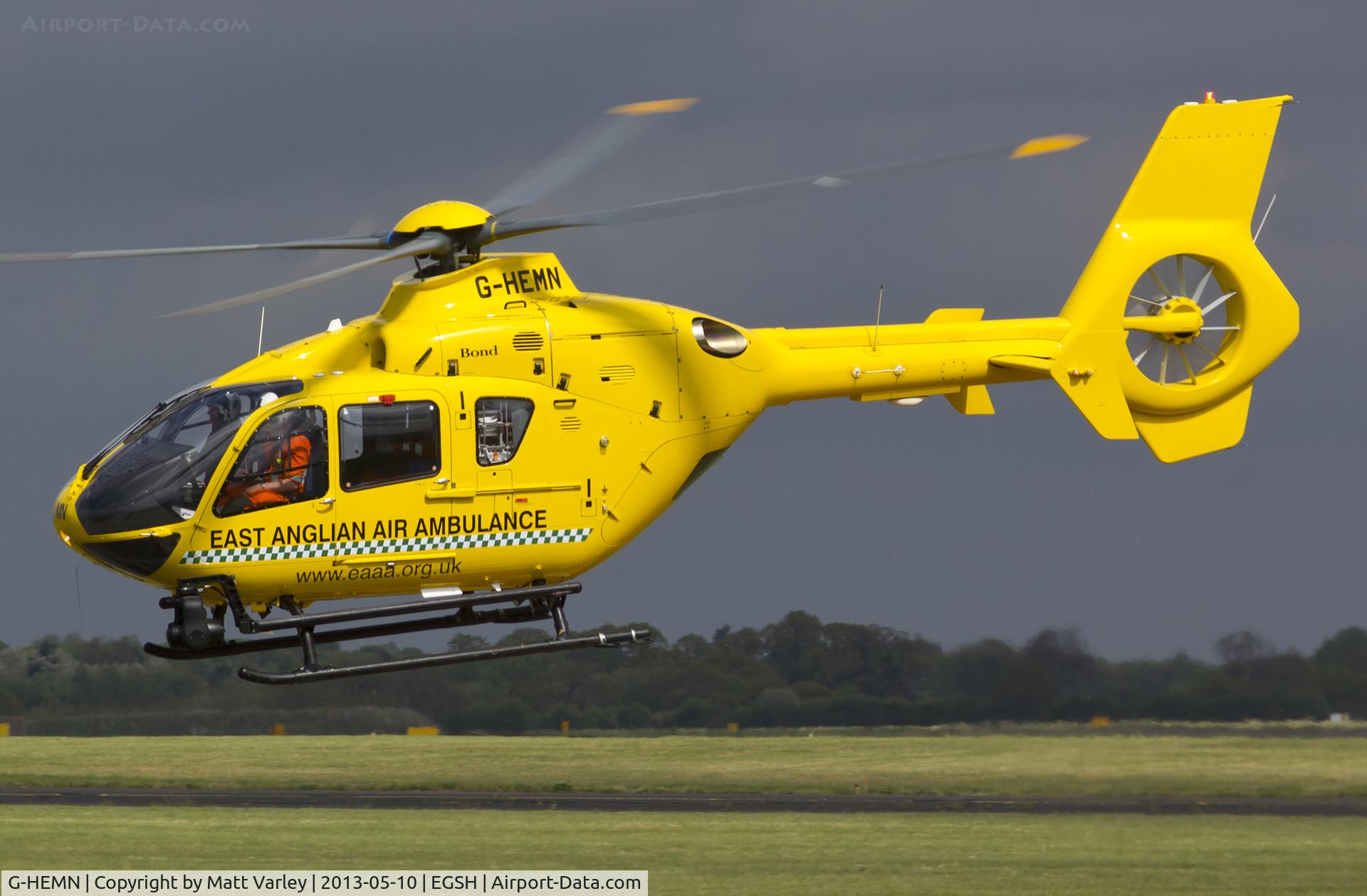 G-HEMN, 2012 Eurocopter EC-135T-2+ C/N 1070, Departing EGSH (New Night vision gear fitted)
