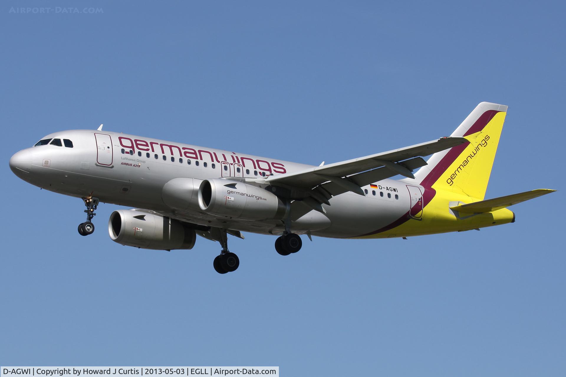D-AGWI, 2008 Airbus A319-132 C/N 3358, Germanwings, on approach to runway 27L.