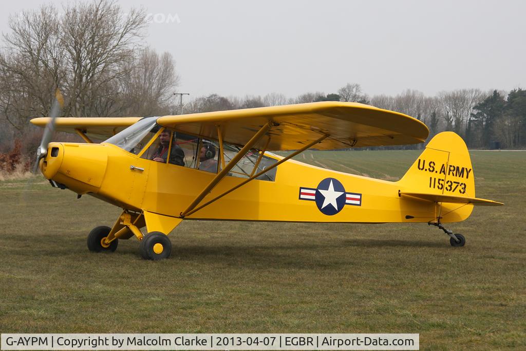 G-AYPM, 1951 Piper L-18C Super Cub C/N 18-1373, Piper L-18C Super Cub  at The Real Aeroplane Club's Spring Fly-In, Breighton Airfield, April 2013.