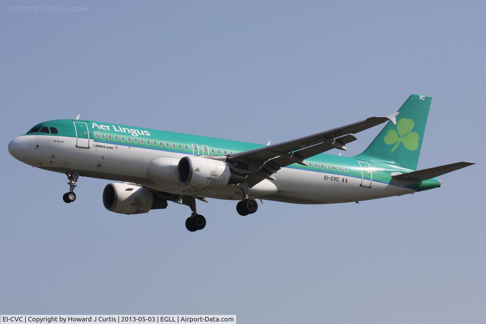EI-CVC, 2001 Airbus A320-214 C/N 1443, Aer Lingus, on finals for runway 27L.