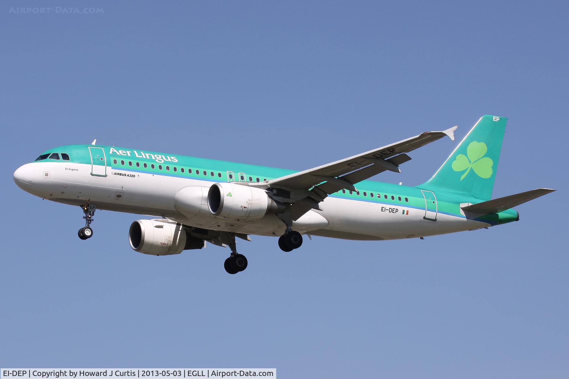EI-DEP, 2005 Airbus A320-214 C/N 2542, 'St Eugene'. Aer Lingus, on finals for runway 27L.