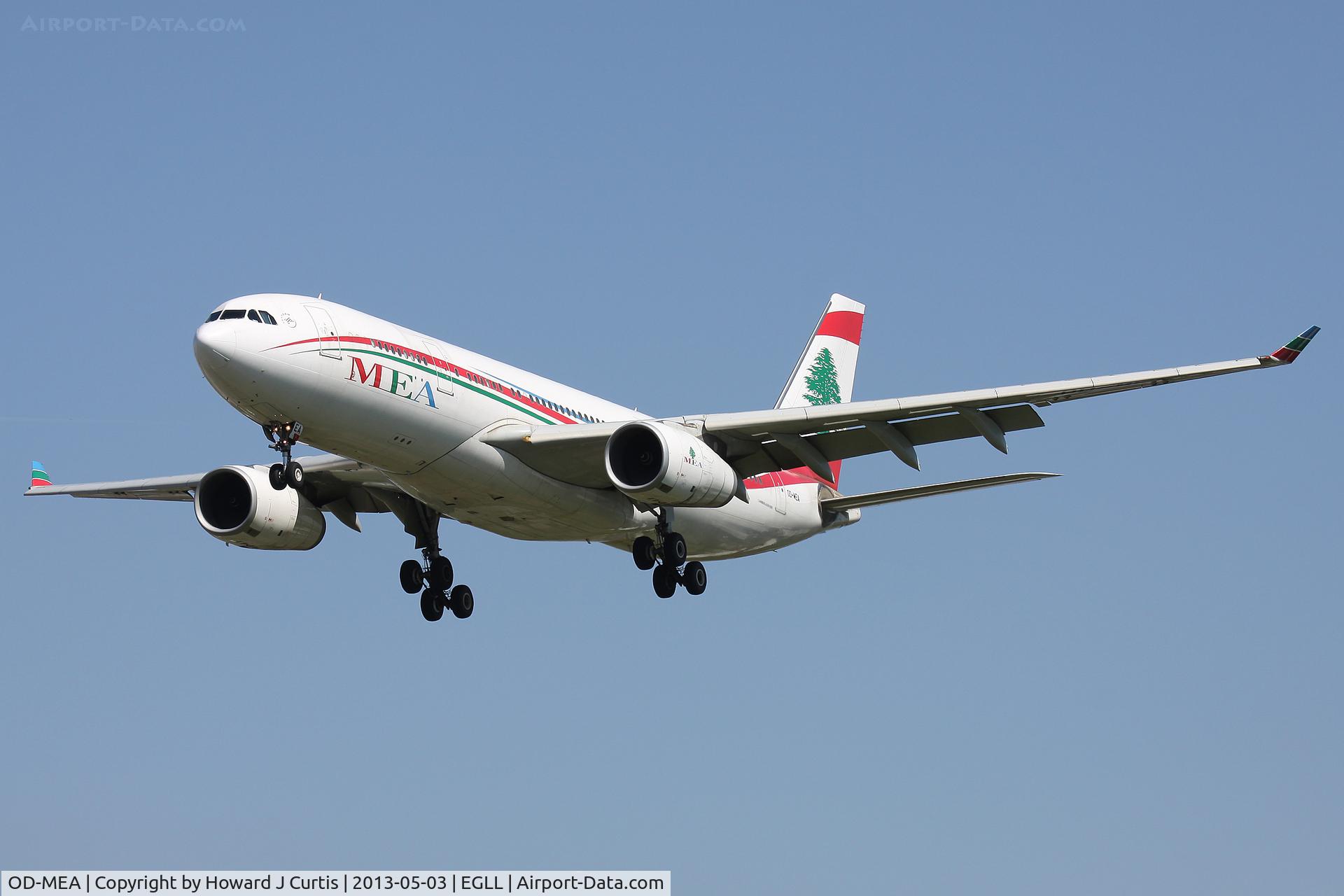 OD-MEA, 2009 Airbus A330-243 C/N 984, MEA, on finals for runway 27L.