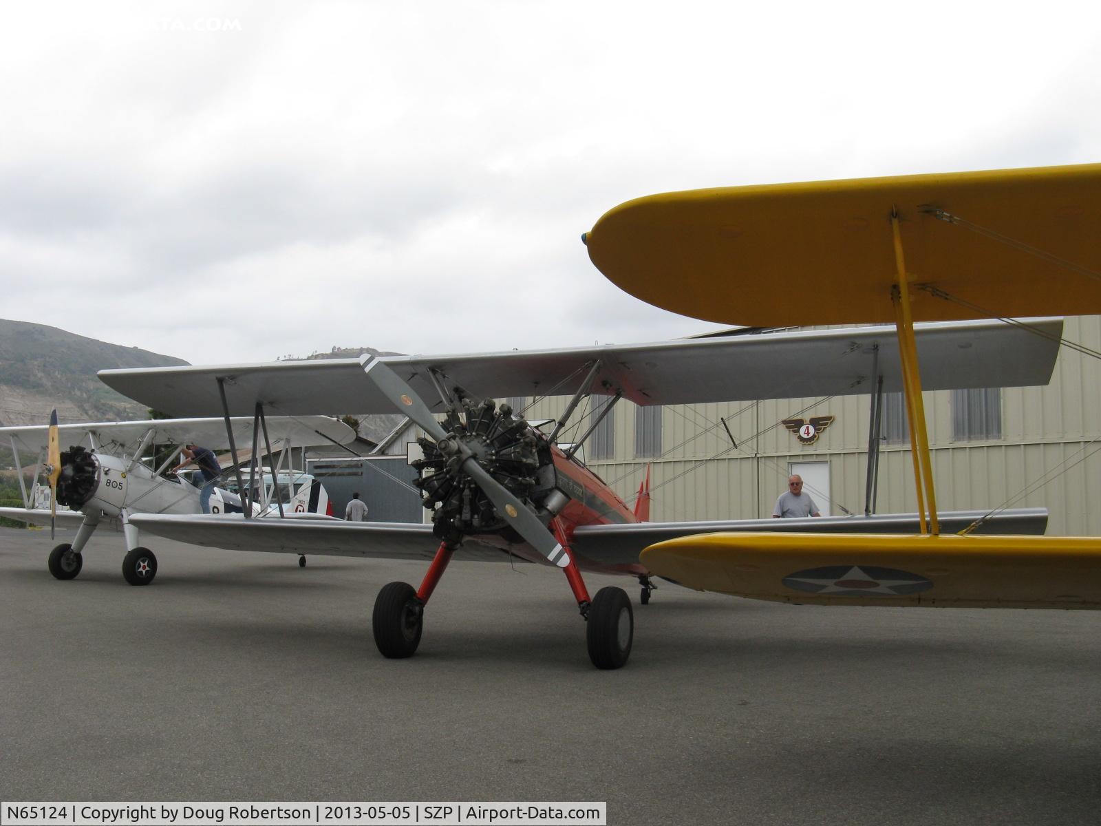 N65124, 1943 Boeing A75N1(PT17) C/N 75-1260, 1943 Boeing Stearman A75N1 (PT-17) 'Spirit of OPEC', P&W R-985 Wasp Jr. (by Jacobs) 450 Hp upgrade, squared wingtips mod gives greater total wing area-note comparison with N69765 wing tips