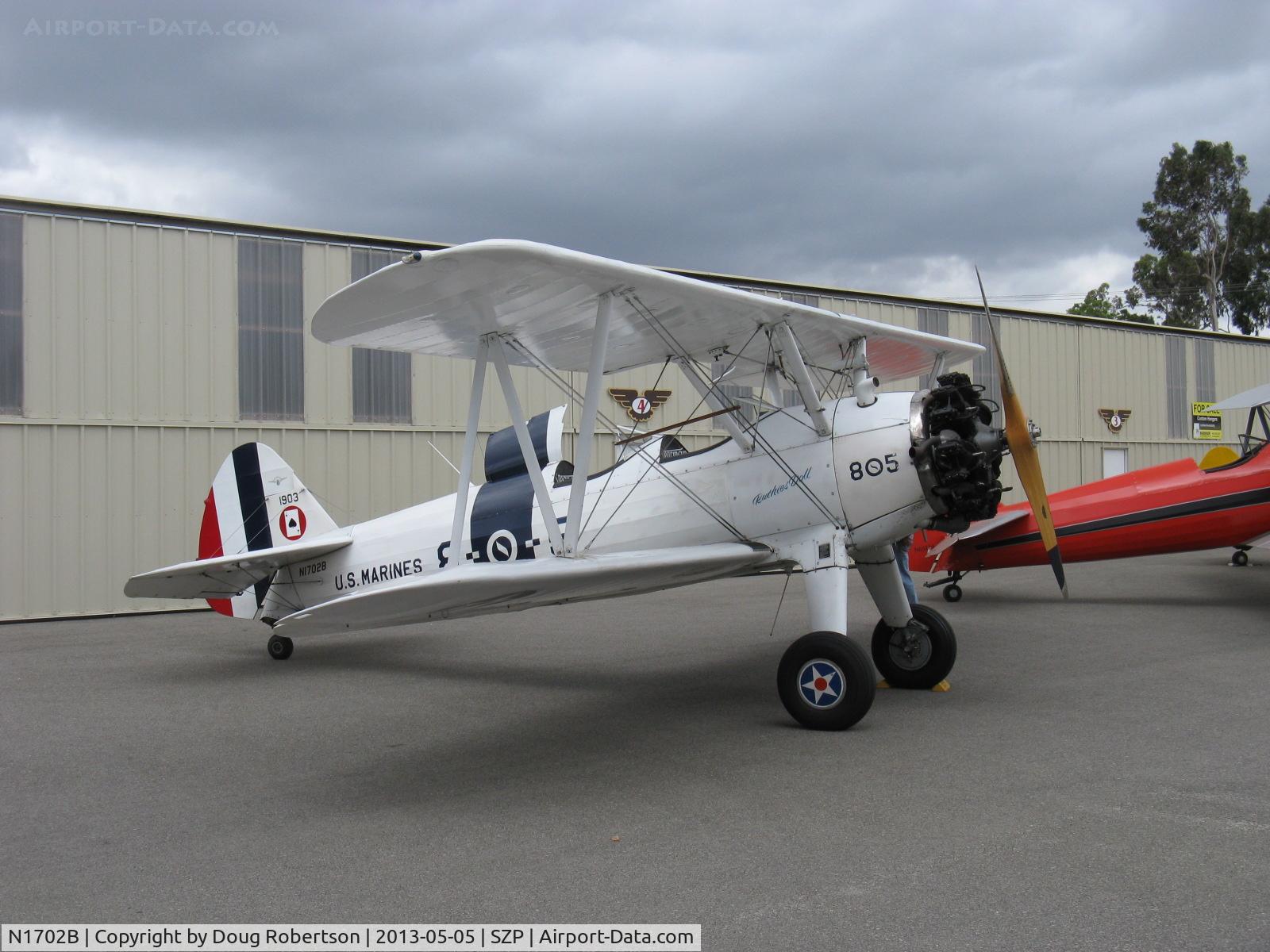 N1702B, 1942 Boeing PT-13D Kaydet (E75) C/N 75-5903, 1942 Boeing Stearman PT-13D 'Ruthies Doll', Continental W670 220 Hp, see/read my article this site re Boeing Stearman biplanes featuring this aircraft