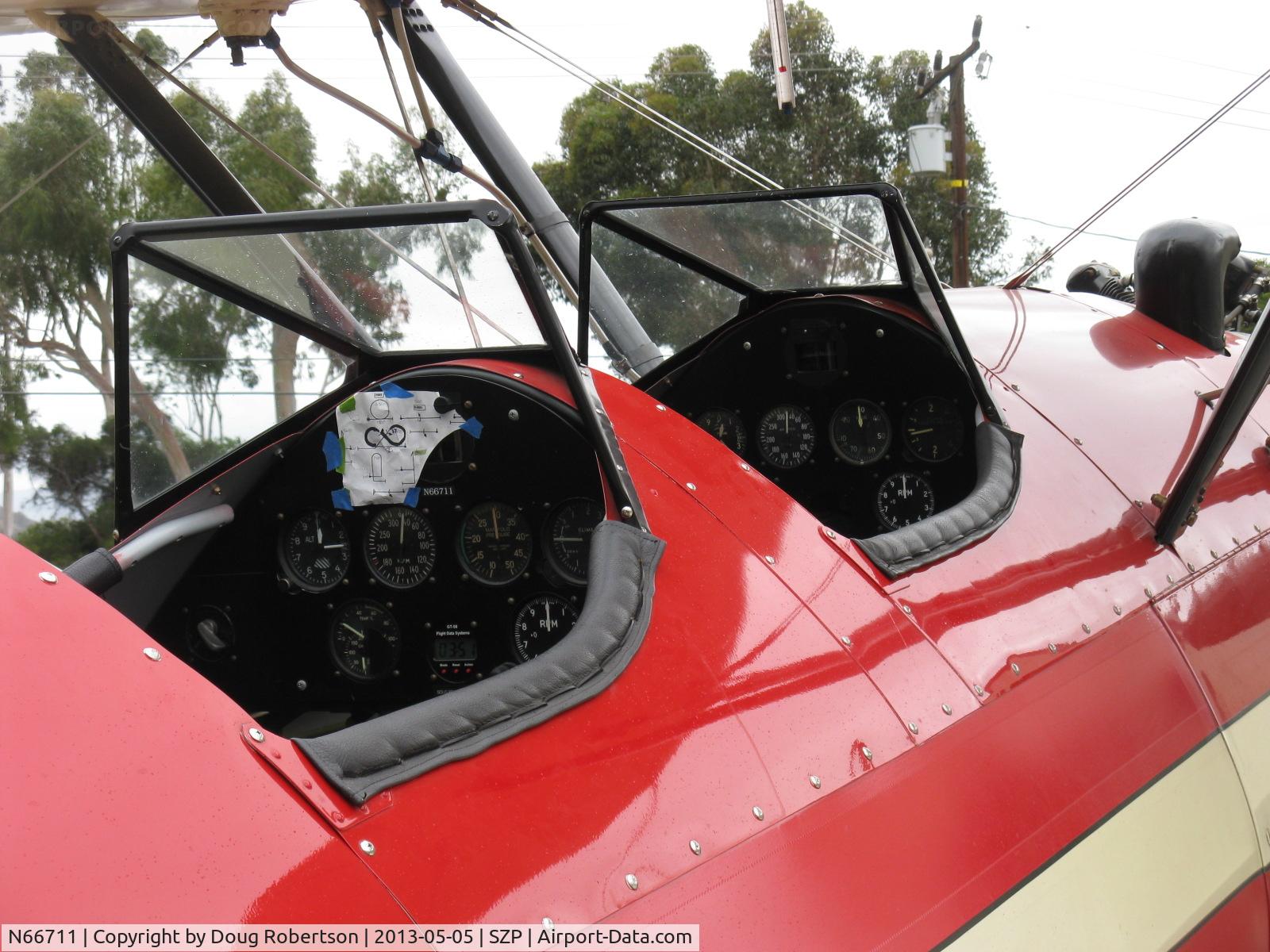 N66711, 1941 Boeing IB75A C/N 75-1675, 1941 Boeing IB75A, Jacobs R755B2 275 Hp upgrade, instrument panels with aerobatics airshow routine sheet in rear cockpit