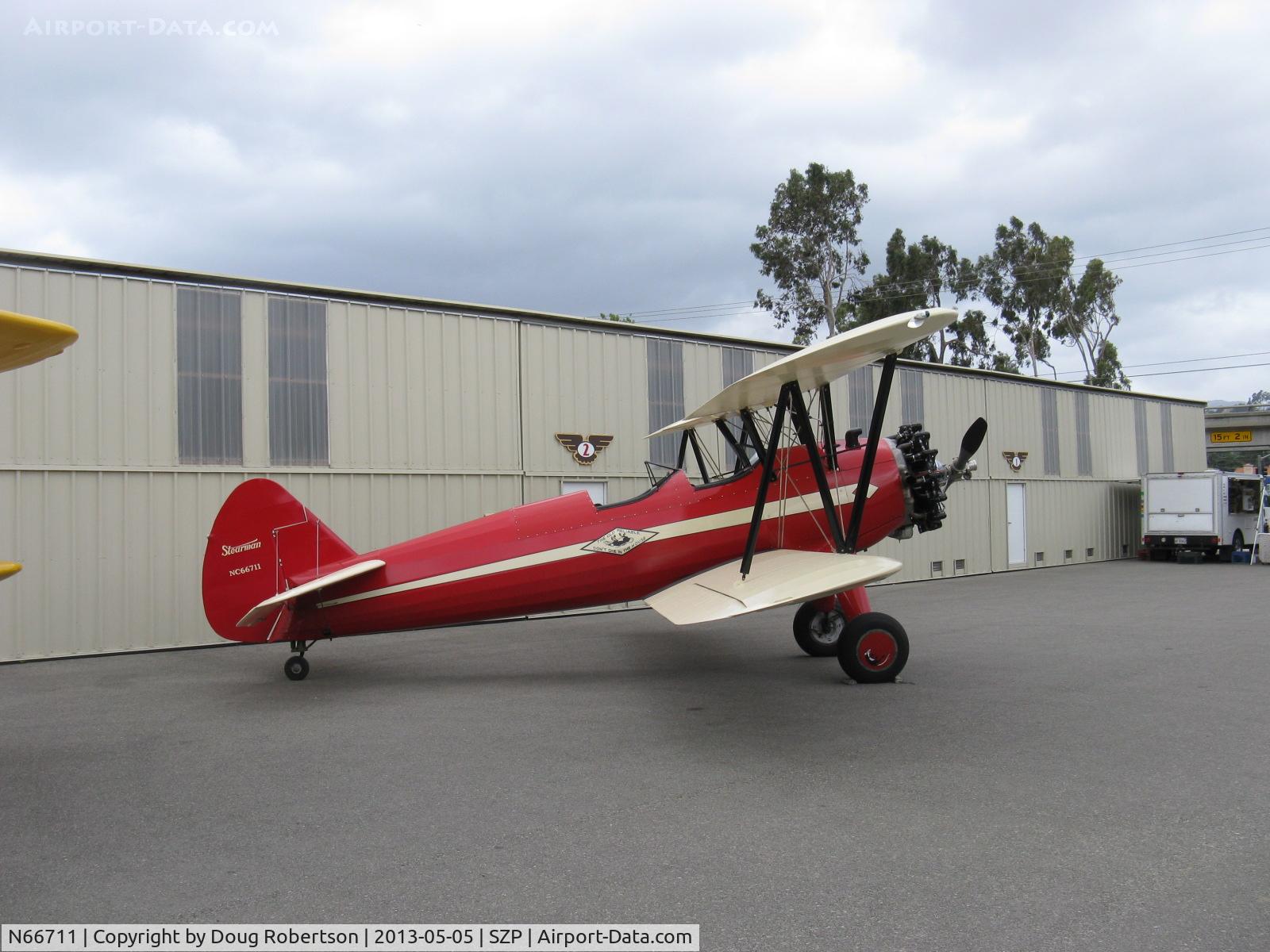 N66711, 1941 Boeing IB75A C/N 75-1675, 1941 Boeing Stearman IB75A, Jacobs R755B2 275 Hp upgrade, on Aviation Museum of Santa Paula display ramp
