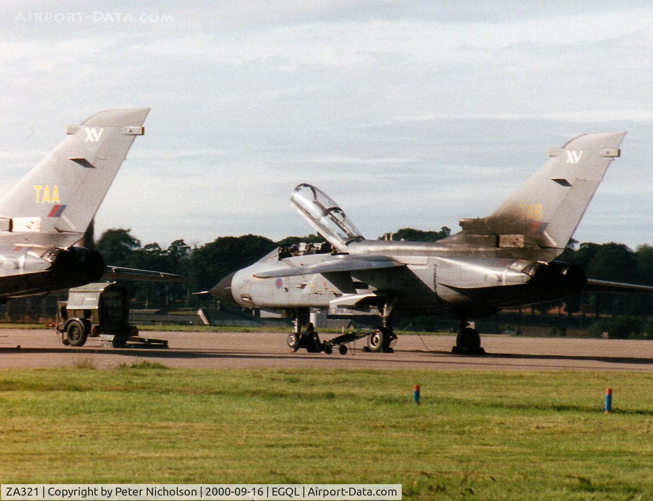 ZA321, 1980 Panavia Tornado GR.1 C/N 007/BS001/3003, Tornado GR.1, callsign Stella 2, of 15[Reserve] Squadron based at RAF Lossiemouth on the flight-line at the 2000 RAF Leuchars Airshow.