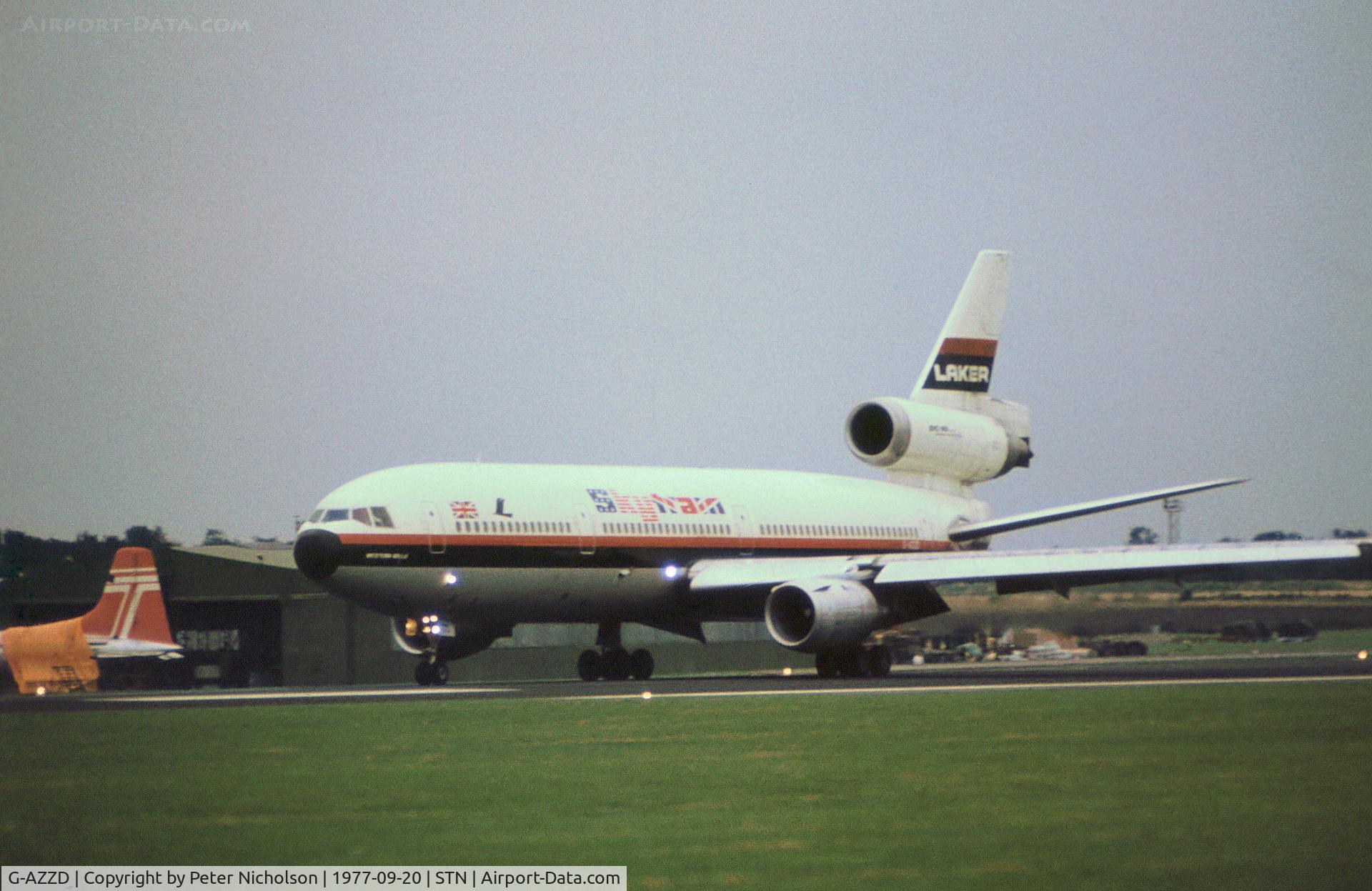 G-AZZD, 1972 Douglas DC-10-10 C/N 46906, DC-10-10 of Laker Airways as seen at Stansted in the Summer of 1977.