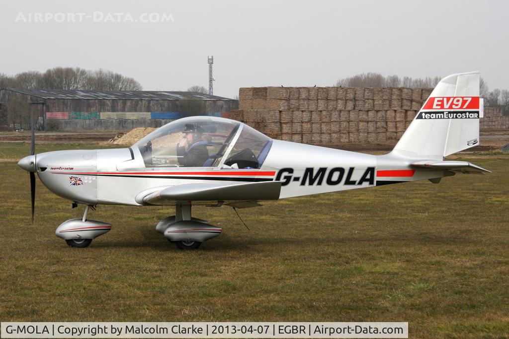 G-MOLA, 2012 Cosmik EV-97 TeamEurostar UK C/N 3937, Cosmik EV-97 TeamEurostar UK at The Real Aeroplane Club's Spring Fly-In, Breighton Airfield, April 2013.