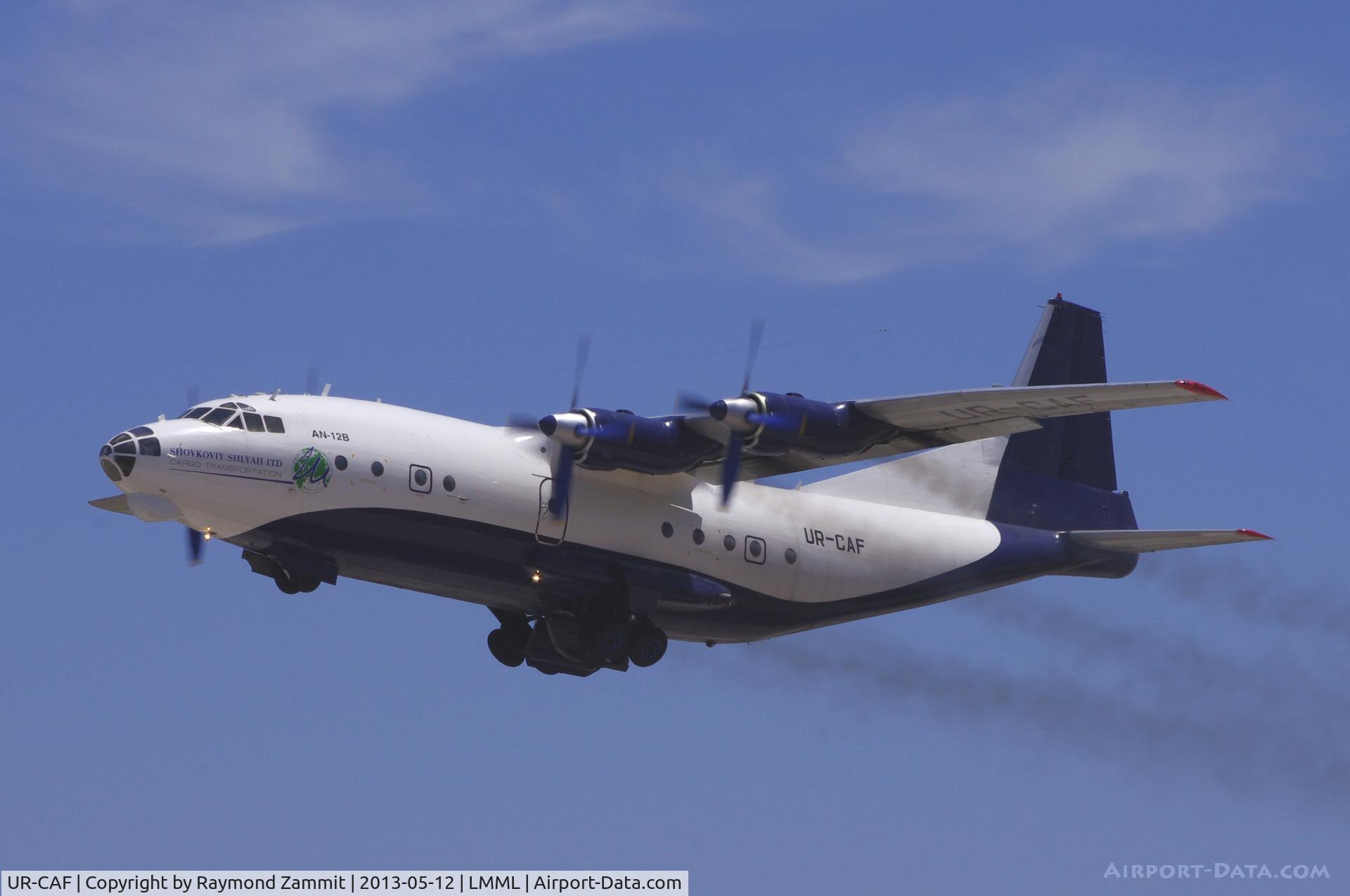 UR-CAF, 1963 Antonov An-12BP C/N 3341209, An12 UR-CAF Shovkoviy Shlyah on departure.
