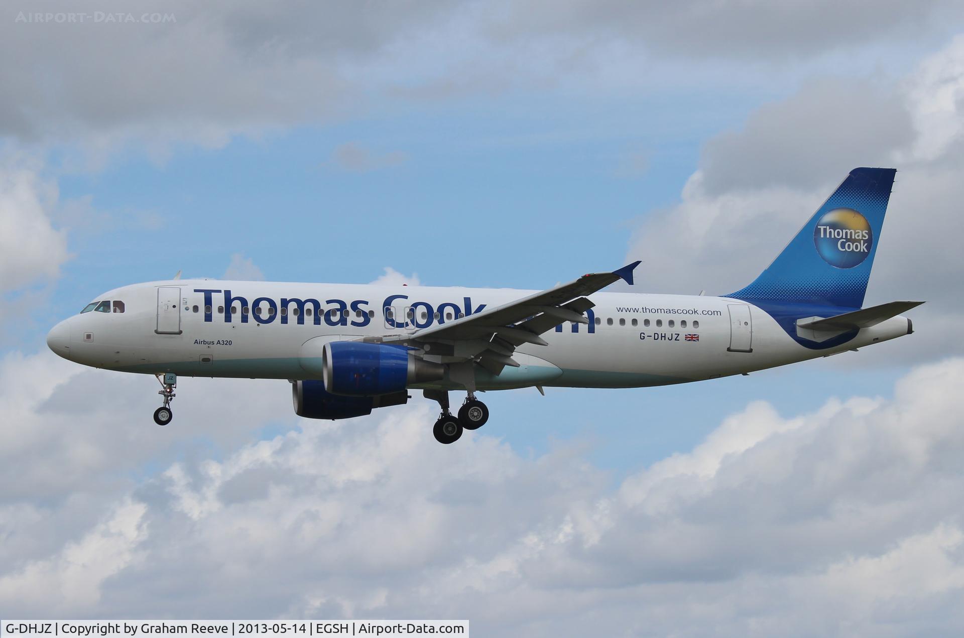 G-DHJZ, 2003 Airbus A320-214 C/N 1965, About to land.