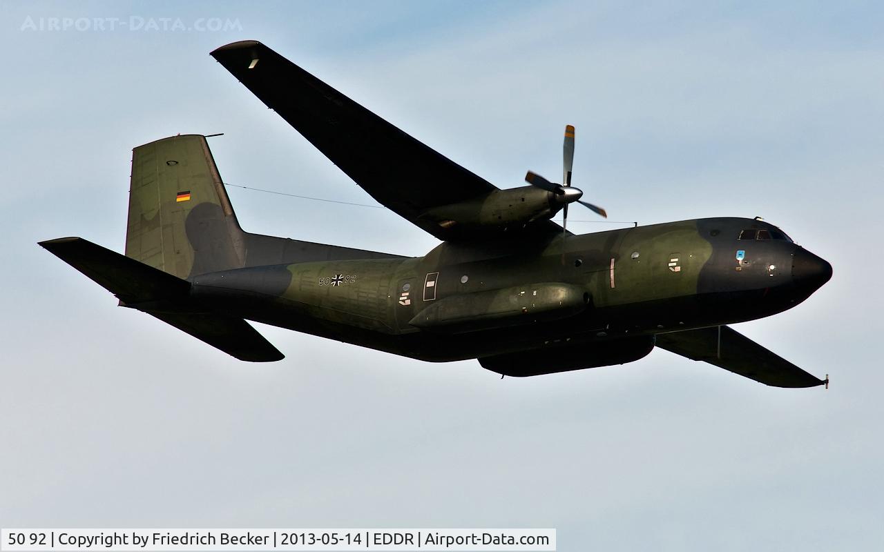 50 92, Transall C-160D C/N D129, midfield crossing prior touchdown at Saarbrücken