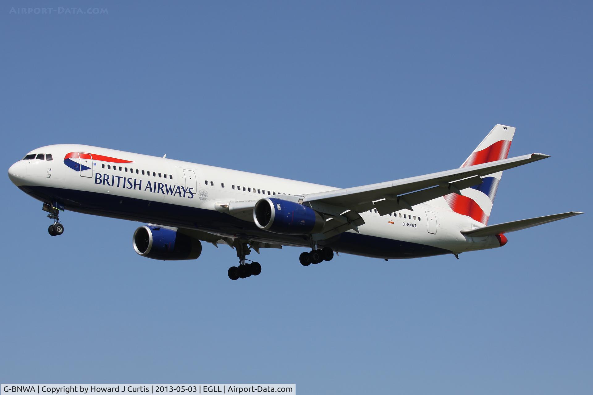 G-BNWA, 1989 Boeing 767-336 C/N 24333, British Airways, on finals for runway 27L.