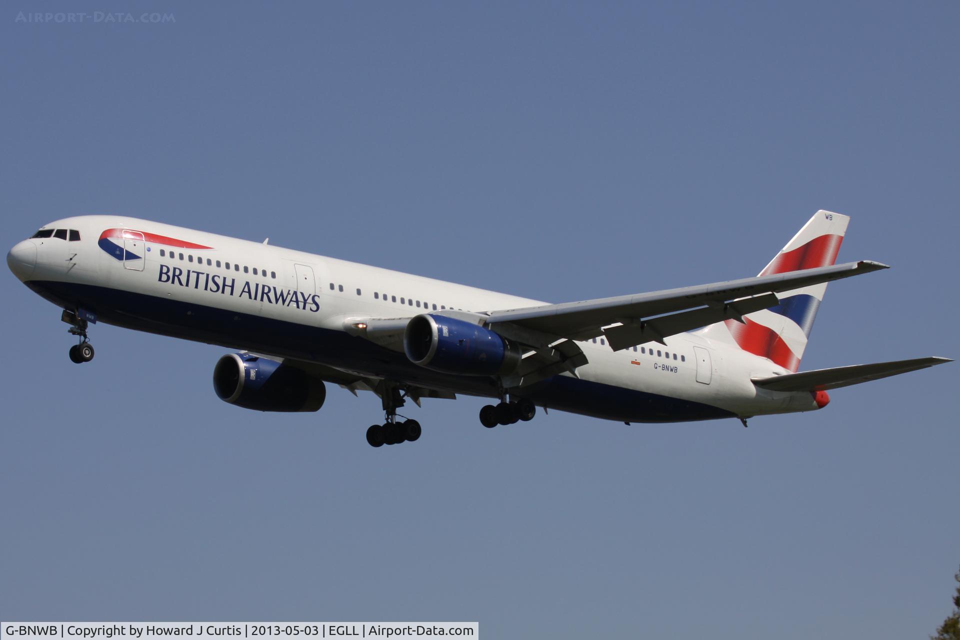 G-BNWB, 1989 Boeing 767-336 C/N 24334, British Airways, on finals for runway 27L.