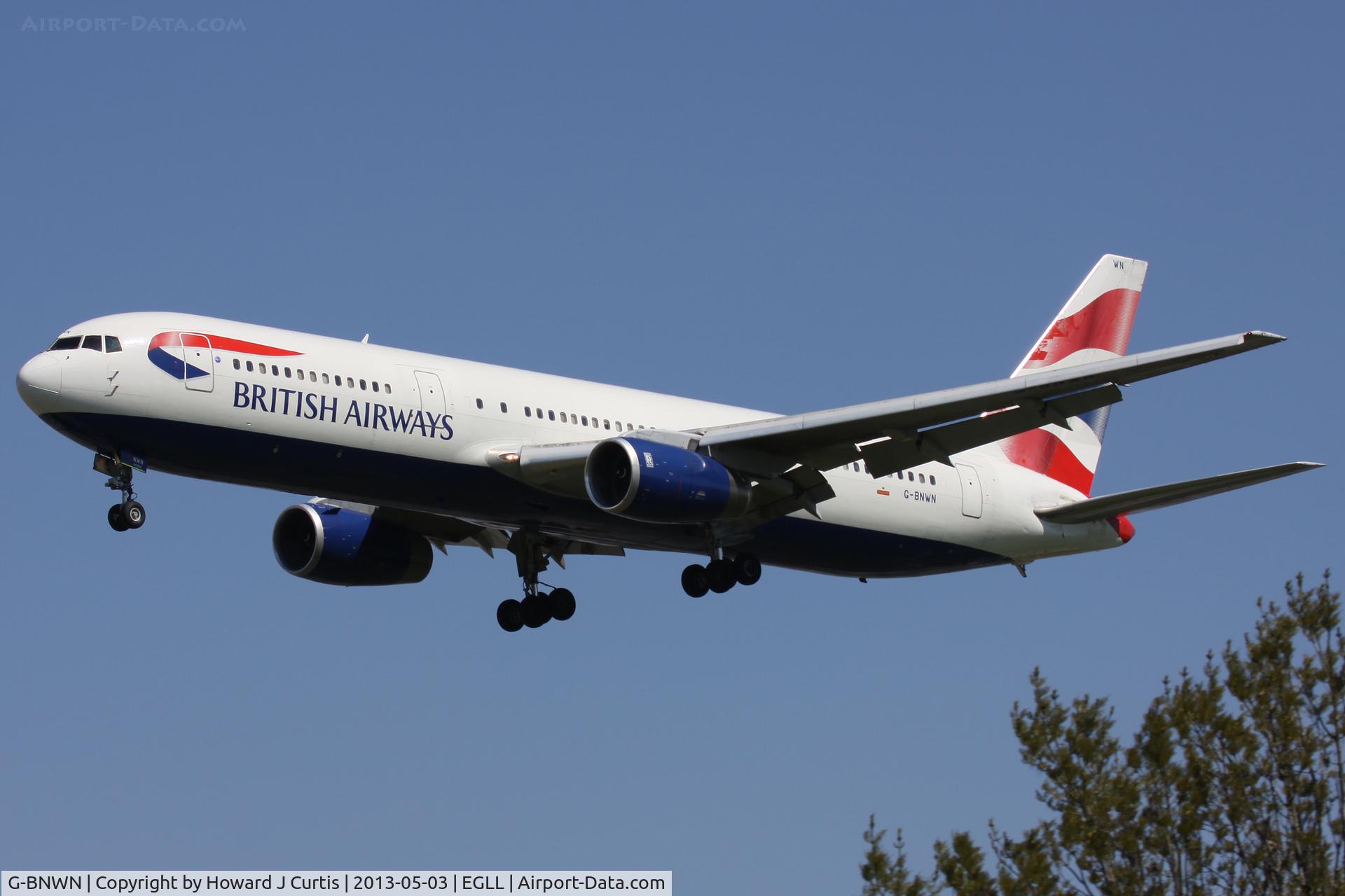 G-BNWN, 1991 Boeing 767-336 C/N 25444, British Airways, on finals for runway 27L.