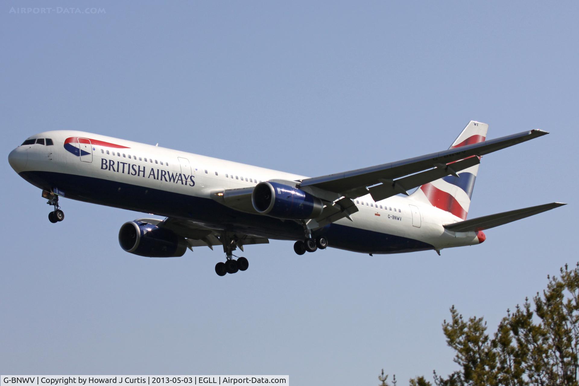 G-BNWV, 1993 Boeing 767-336 C/N 27140, British Airways, on finals for runway 27L.