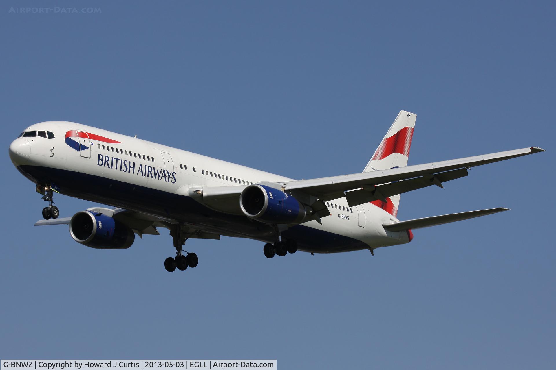G-BNWZ, 1997 Boeing 767-336/ER C/N 25733, British Airways, on finals for runway 27L.
