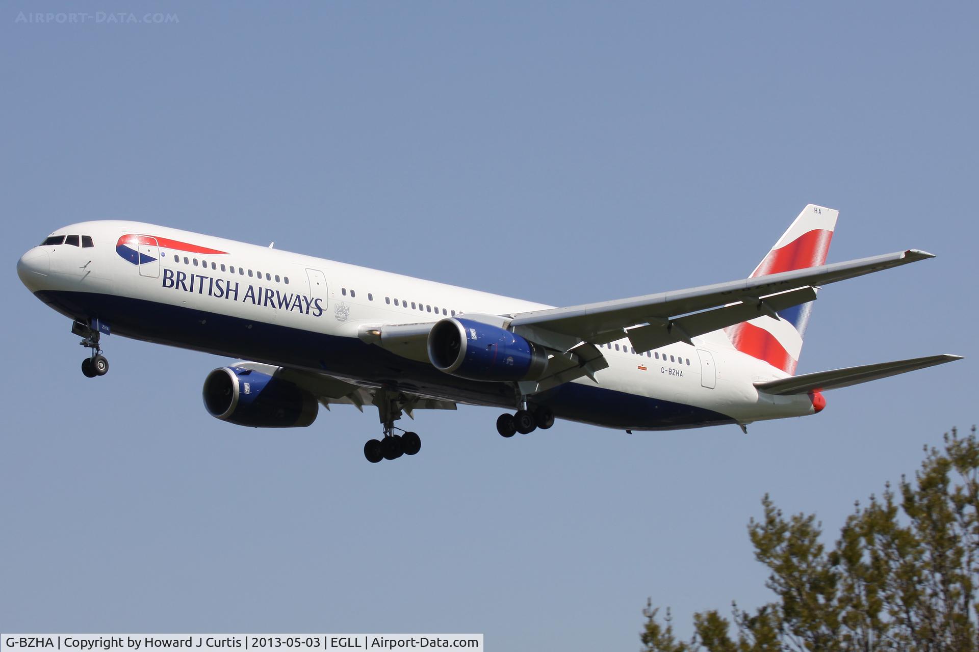 G-BZHA, 1998 Boeing 767-336 C/N 29230, British Airways, on finals for runway 27L.