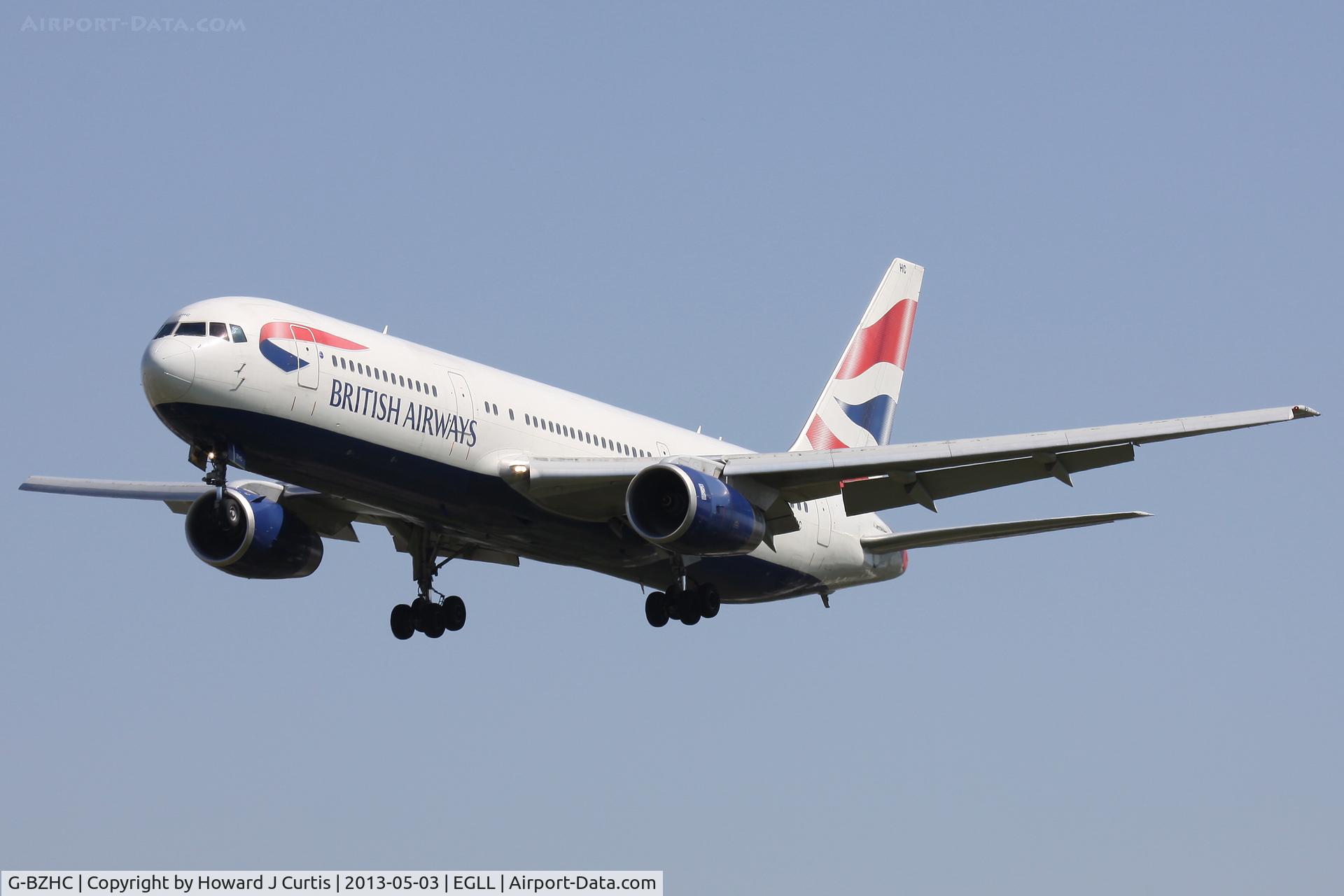 G-BZHC, 1998 Boeing 767-336 C/N 29232, British Airways, on finals for runway 27L.