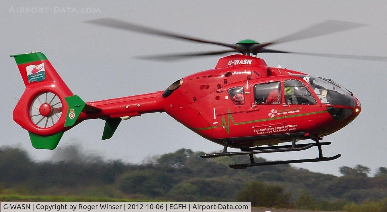 G-WASN, 2008 Eurocopter EC-135T-2+ C/N 0746, Resident air ambulance helicopter (Helimed 57) returning to base.