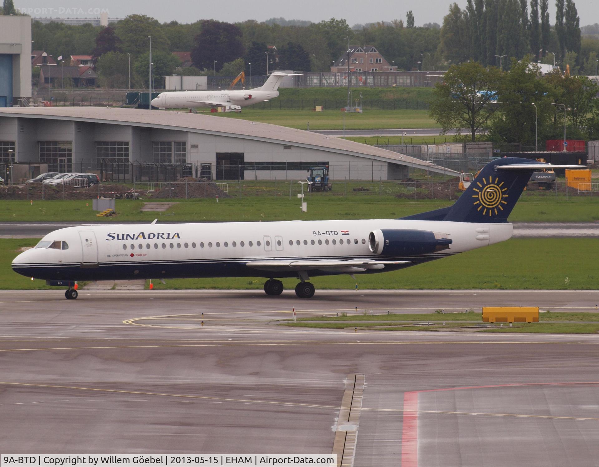 9A-BTD, 1992 Fokker 100 (F-28-0100) C/N 11407, Taxi to the gate on Schiphol Airport.