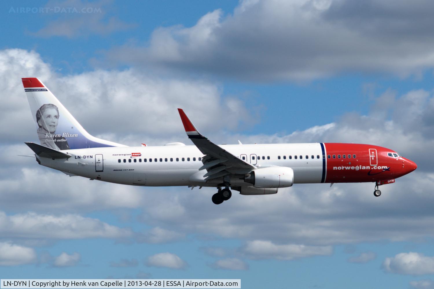 LN-DYN, 2011 Boeing 737-8JP C/N 39006, Norwegian Air Shuttle Boeing 737-800 on final approach to Stockholm Arlanda airport, Sweden.