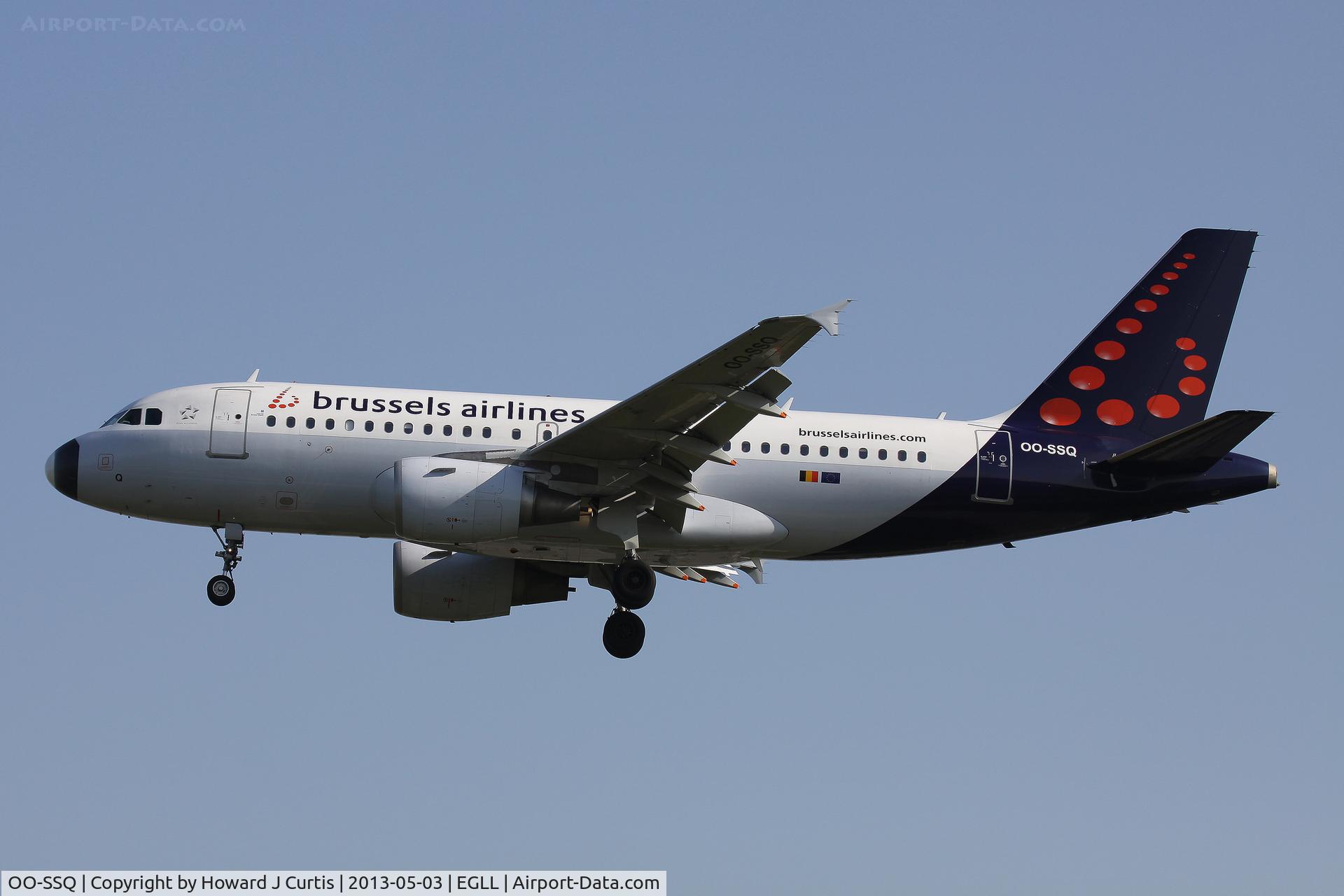 OO-SSQ, 2009 Airbus A319-112 C/N 3790, Brussels Airlines, on approach to runway 27L.