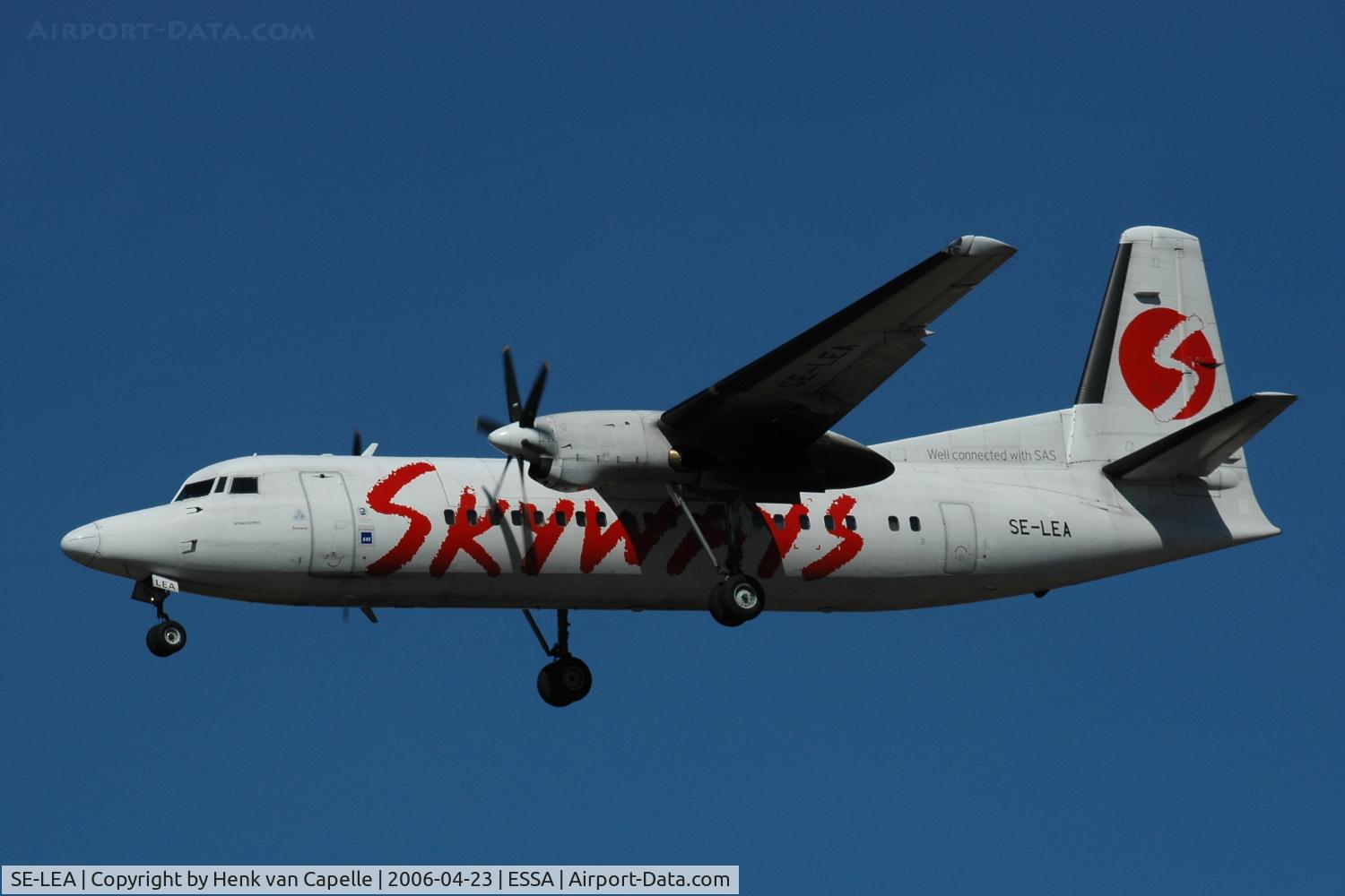 SE-LEA, 1987 Fokker 50 C/N 20116, Skyways Fokker 50 approaching Stockholm Arlanda airport, Sweden.