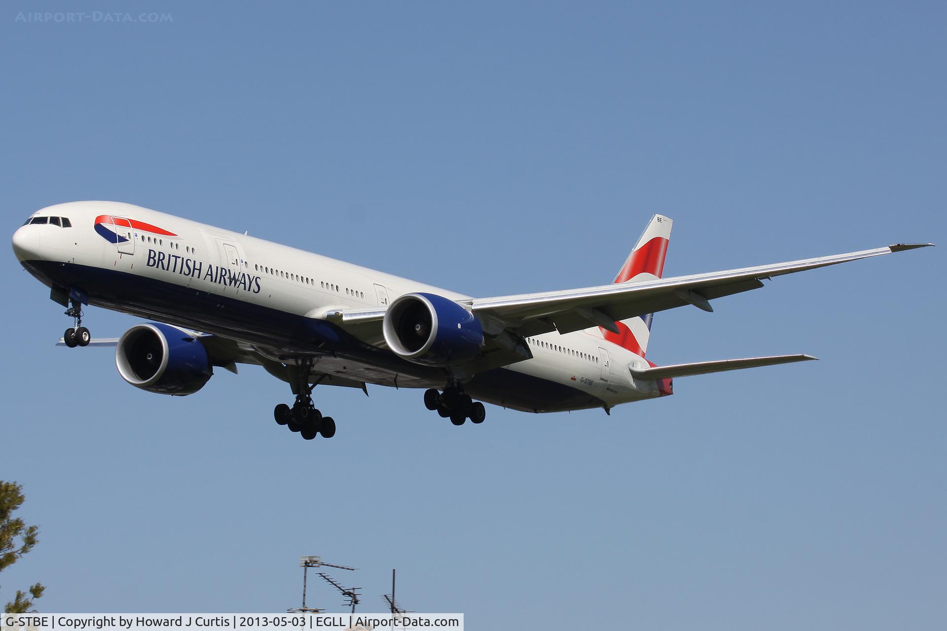 G-STBE, 2011 Boeing 777-36N/ER C/N 38696, British Airways, on approach to runway 27L.