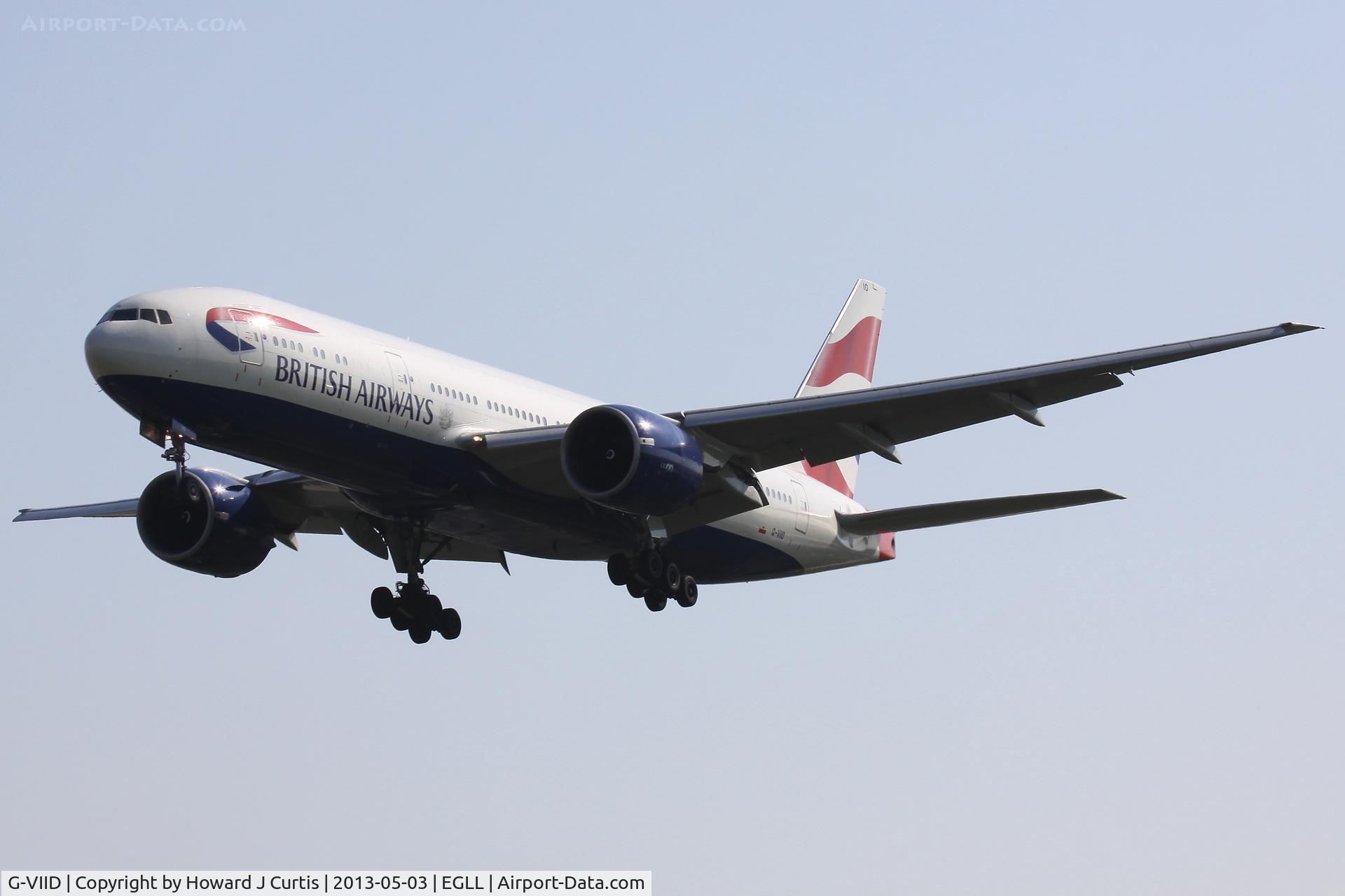 G-VIID, 1997 Boeing 777-236 C/N 27486, British Airways, on approach to runway 27L.