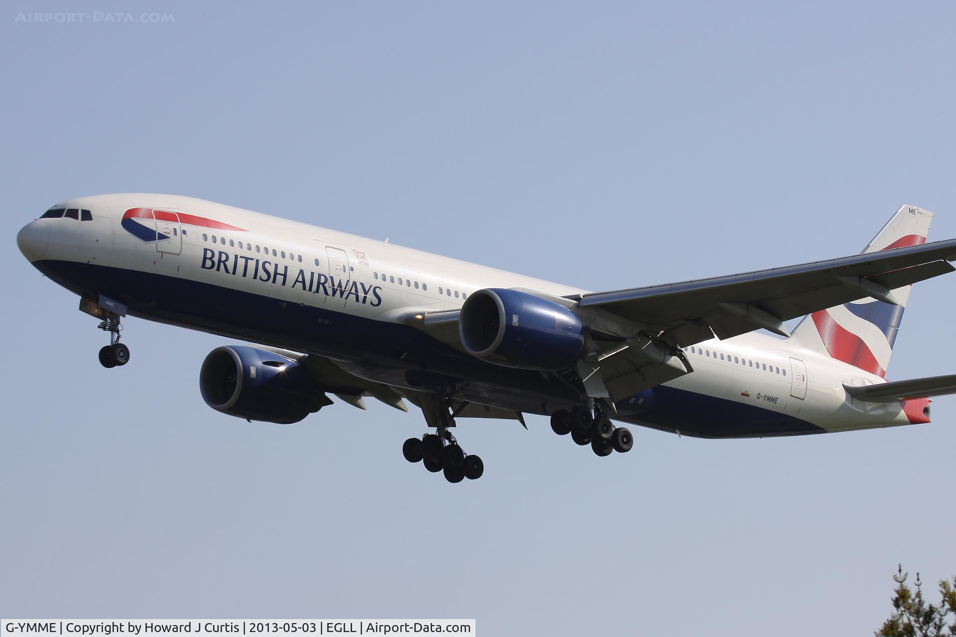 G-YMME, 2000 Boeing 777-236/ER C/N 30306, British Airways, on approach to runway 27L.