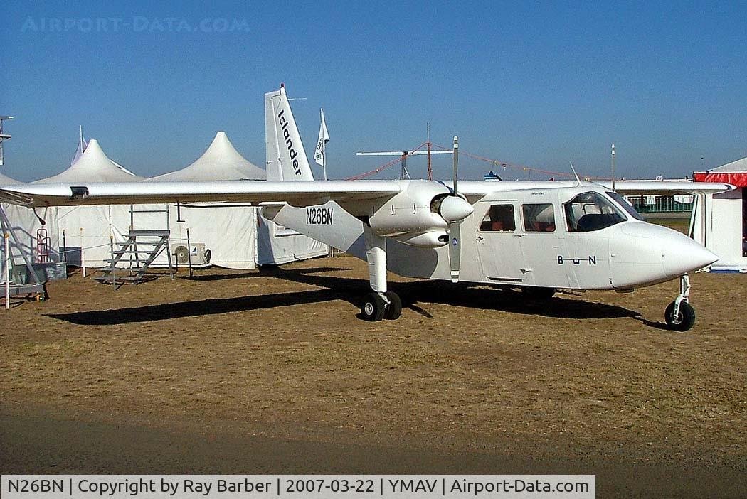 N26BN, 1989 Pilatus Britten-Norman BN-2B-26 Islander C/N 2217, N26BN   Britten-Norman BN-2B-26 Islander [2217] (B-N Group Ltd) Avalon~VH 22/03/2007