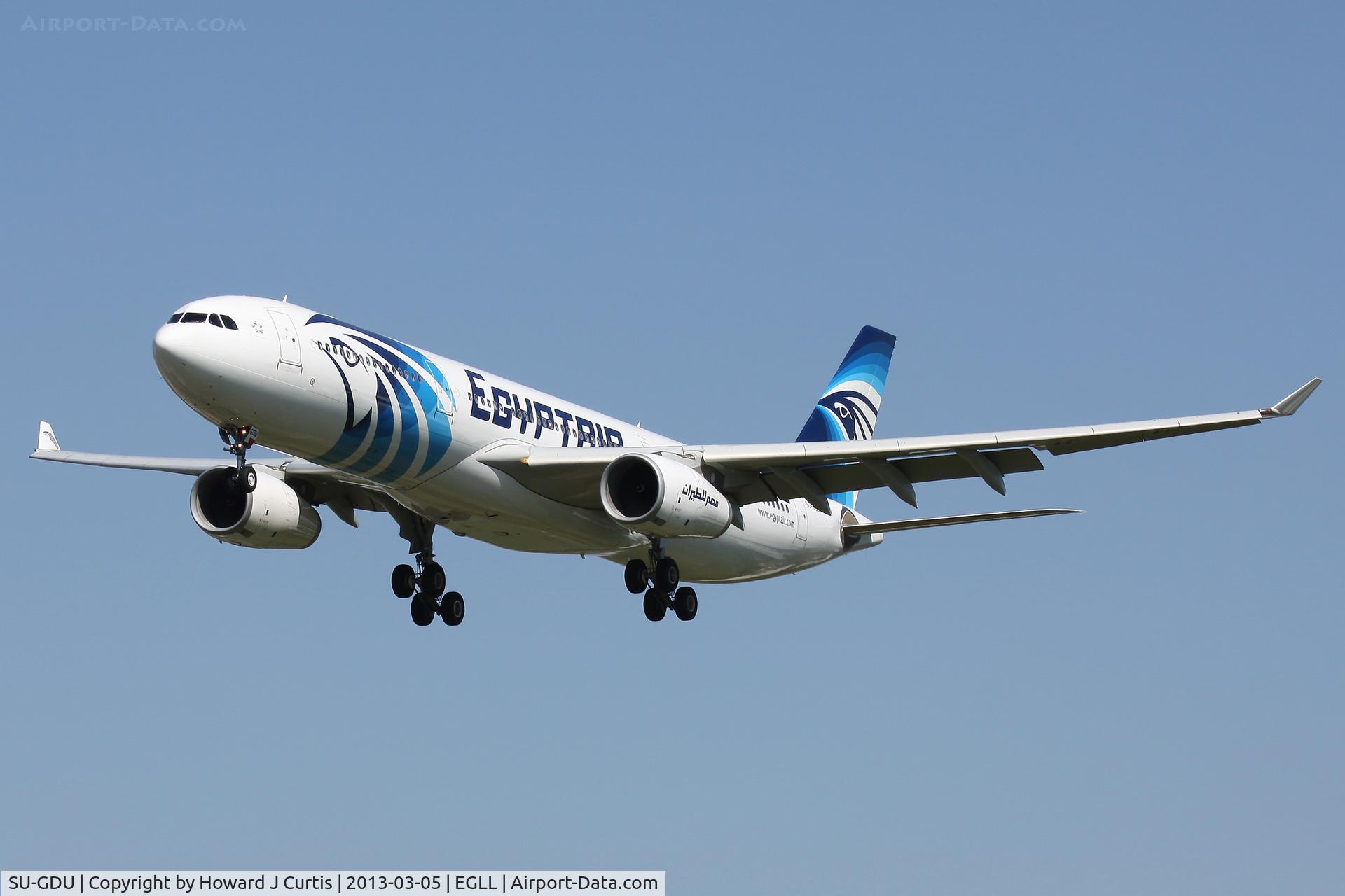 SU-GDU, 2011 Airbus A330-343X C/N 1238, Egyptair, on approach to runway 27L.