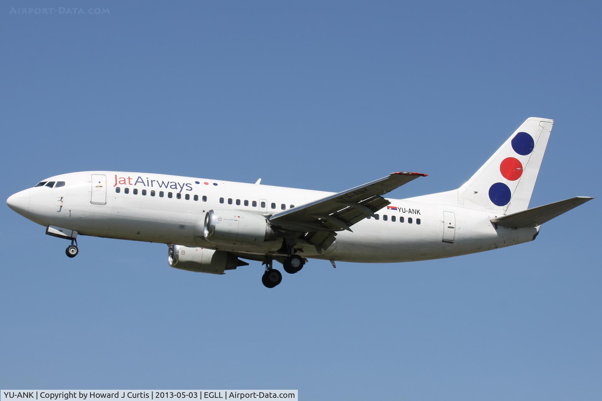 YU-ANK, 1986 Boeing 737-3H9 C/N 23715, JAT, on approach to runway 27L.