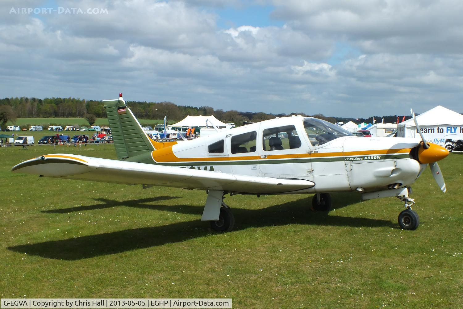 G-EGVA, 1976 Piper PA-28R-200 Cherokee Arrow II C/N 28R-7635229, at the LAA Microlight Trade Fair, Popham