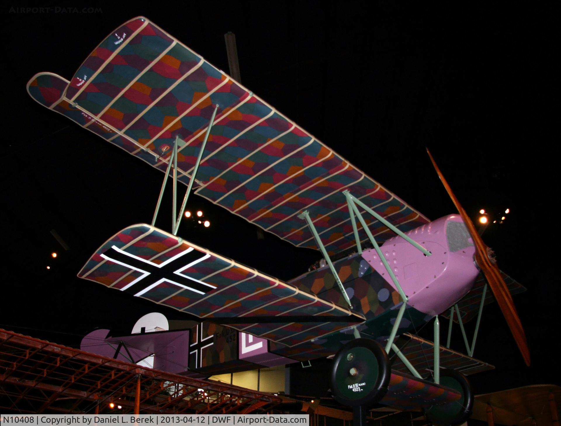 N10408, Fokker D-VII Replica C/N 1918-1961, This replica represents one of the finest aircraft of World War I.  The Fokker D.VII is credited with 565 victories.