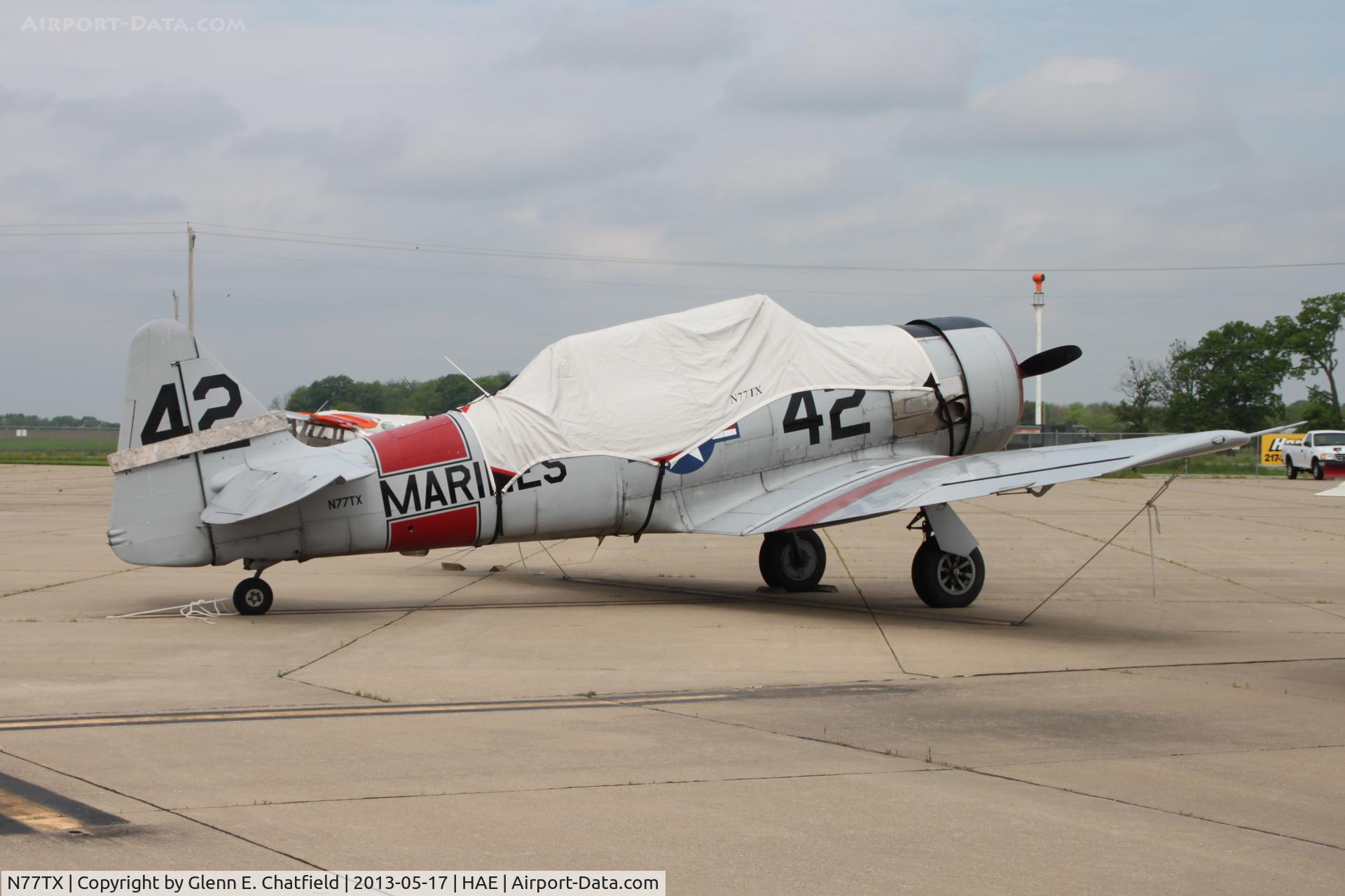 N77TX, North American AT-6A Texan C/N 78-6698, Sharing the ramp with a bunch of antique Cessnas